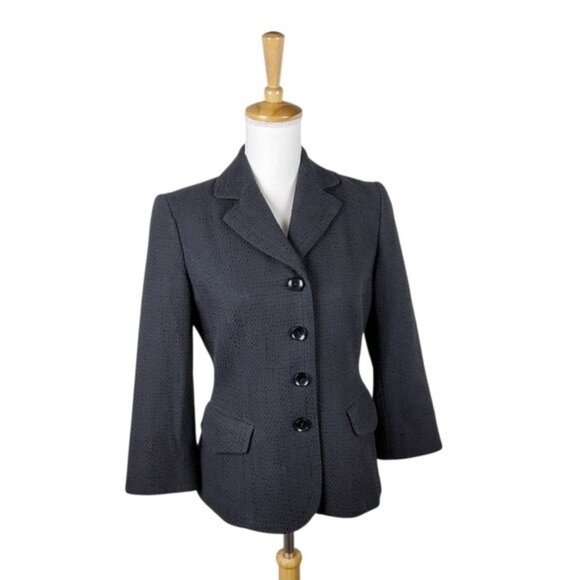 Dana Buchman Black Blazer with Notched Lapels and Structured Shoulders Size 2 - Picture 1 of 8